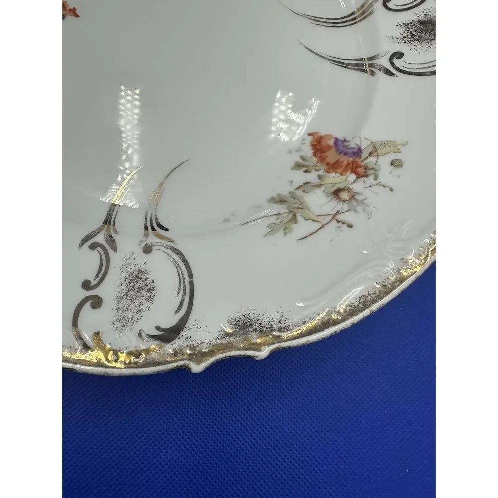 Vintage KPM Germany Porcelain‎ Cake Plate 428 Floral Gold Trim Handles 12”
